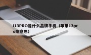I13PRO是什么品牌手机（苹果13pro啥意思）