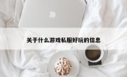 关于什么游戏私服好玩的信息
